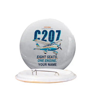 Thumbnail for Cessna T207A Stationair 8 - Cartoon + Name - Pin - Light Gray