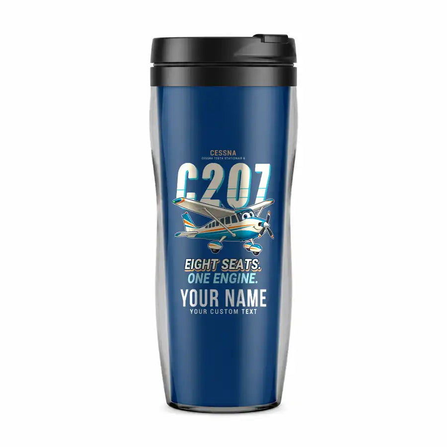 Cessna T207A Stationair 8 - Cartoon + Name - Plastic (No Holder) - Blue