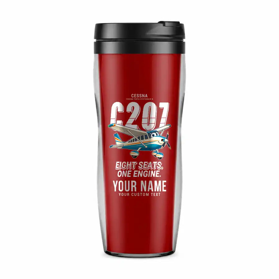 Cessna T207A Stationair 8 - Cartoon + Name - Plastic (No Holder) - Red