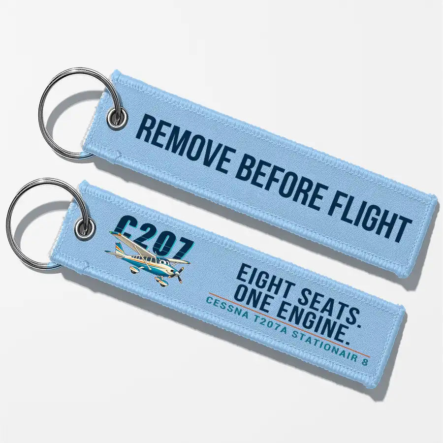 Cessna T207A Stationair 8 Aviator Key Chains - Light Blue - Cartoon - Remove Before Flight