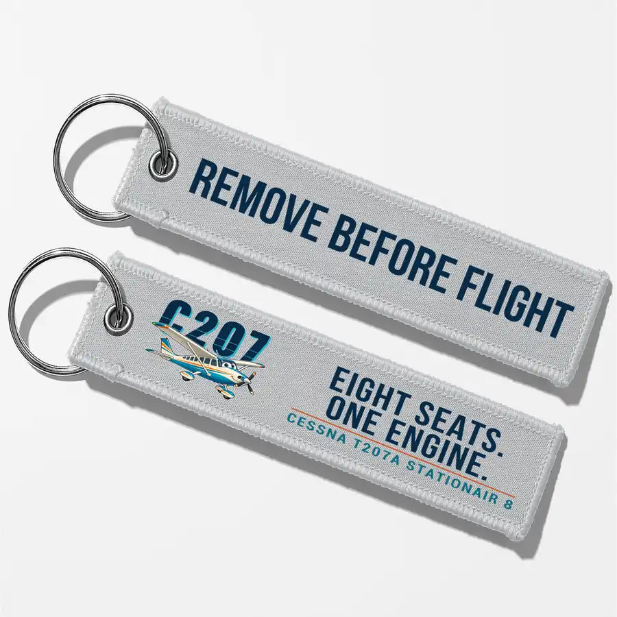 Cessna T207A Stationair 8 Aviator Key Chains - Light Gray - Cartoon - Remove Before Flight