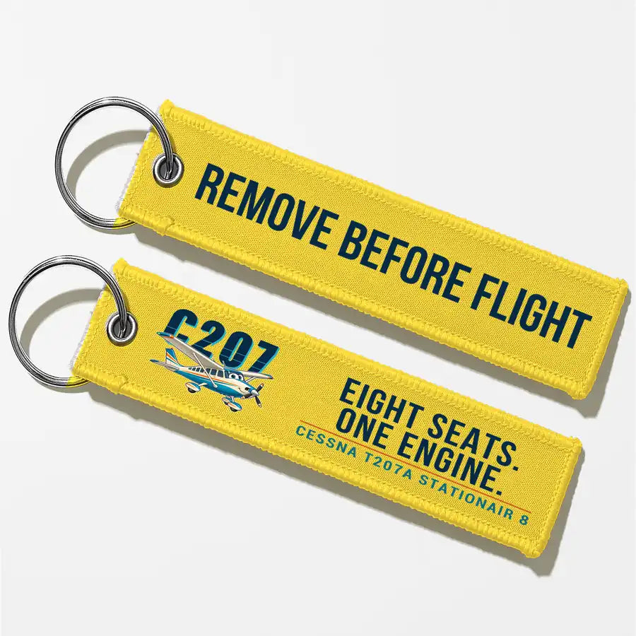 Cessna T207A Stationair 8 Aviator Key Chains - Yellow - Cartoon - Remove Before Flight