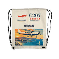 Thumbnail for Cessna T207A Stationair 8 - Drawstring Bag - Classic + Name - Beige