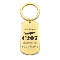 Thumbnail for Cessna T207A Stationair 8 - Key Chain - Heritage + Name - Gold