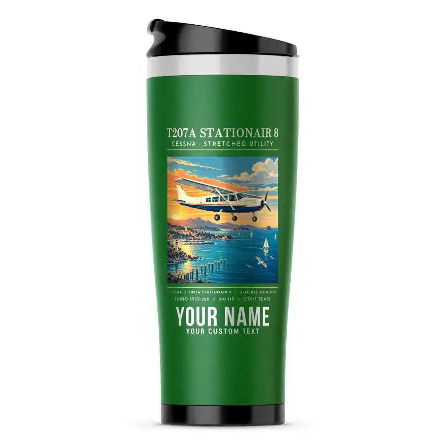 Cessna T207A Stationair 8 - Poster + Name - Stainless Steel (No Holder) - Green