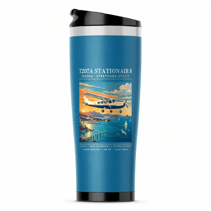 Cessna T207A Stationair 8 - Poster - Stainless Steel (No Holder) - Light Blue