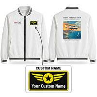 Thumbnail for Cessna T207A Stationair 8 Stylish Jackets - Baseball Collar - Poster + Name - White