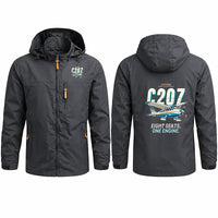 Thumbnail for Cessna T207A Stationair 8 Stylish Jackets - Hooded Windbreaker - Cartoon - Charcoal