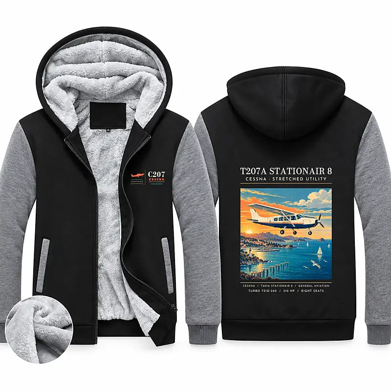 Cessna T207A Stationair 8 Zipped Sweatshirts - Poster - Black & Gray