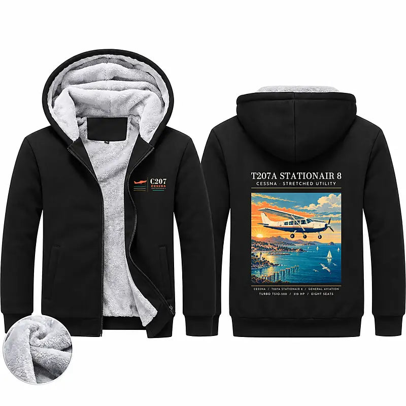 Cessna T207A Stationair 8 Zipped Sweatshirts - Poster - Black