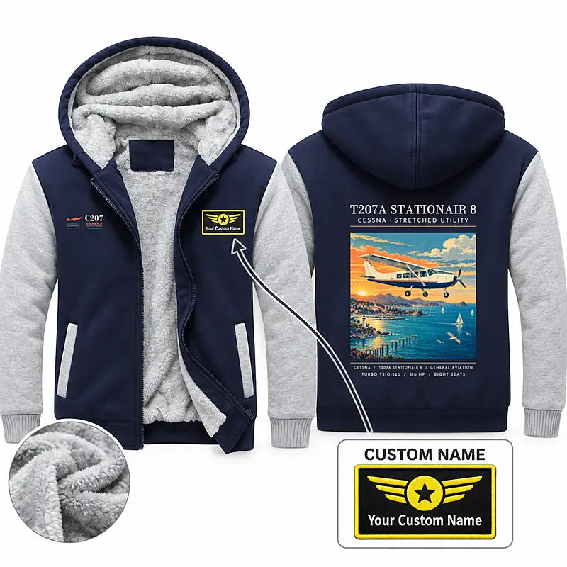 Cessna T207A Stationair 8 Zipped Sweatshirts - Poster + Name - Navy & Gray