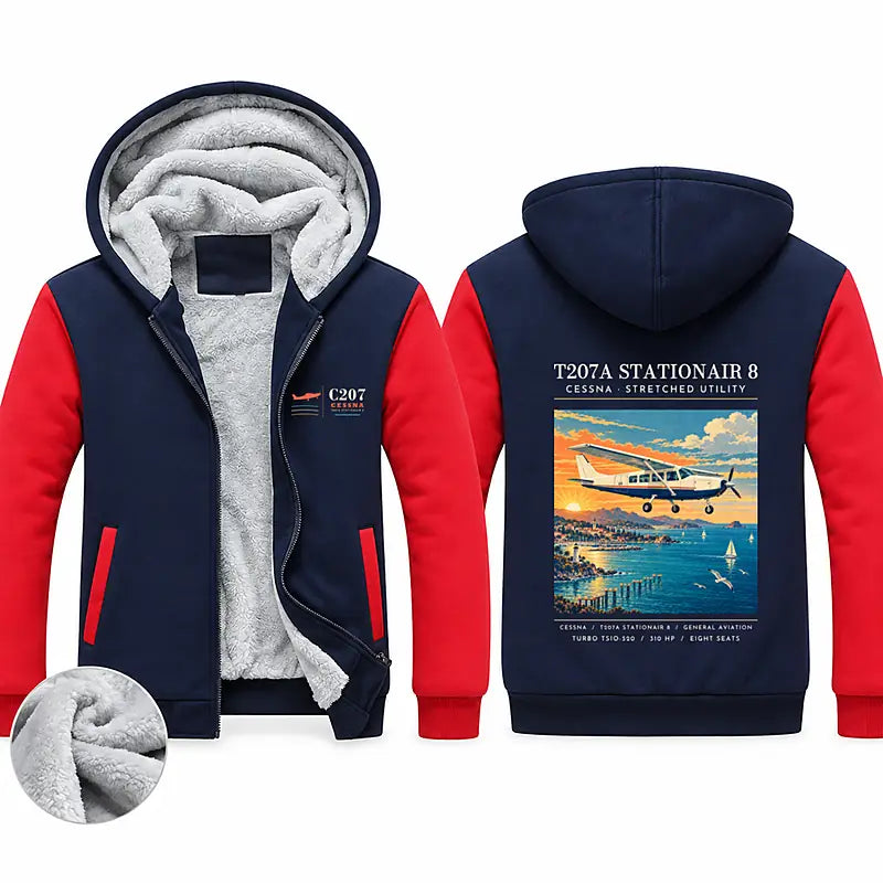 Cessna T207A Stationair 8 Zipped Sweatshirts - Poster - Navy & Red