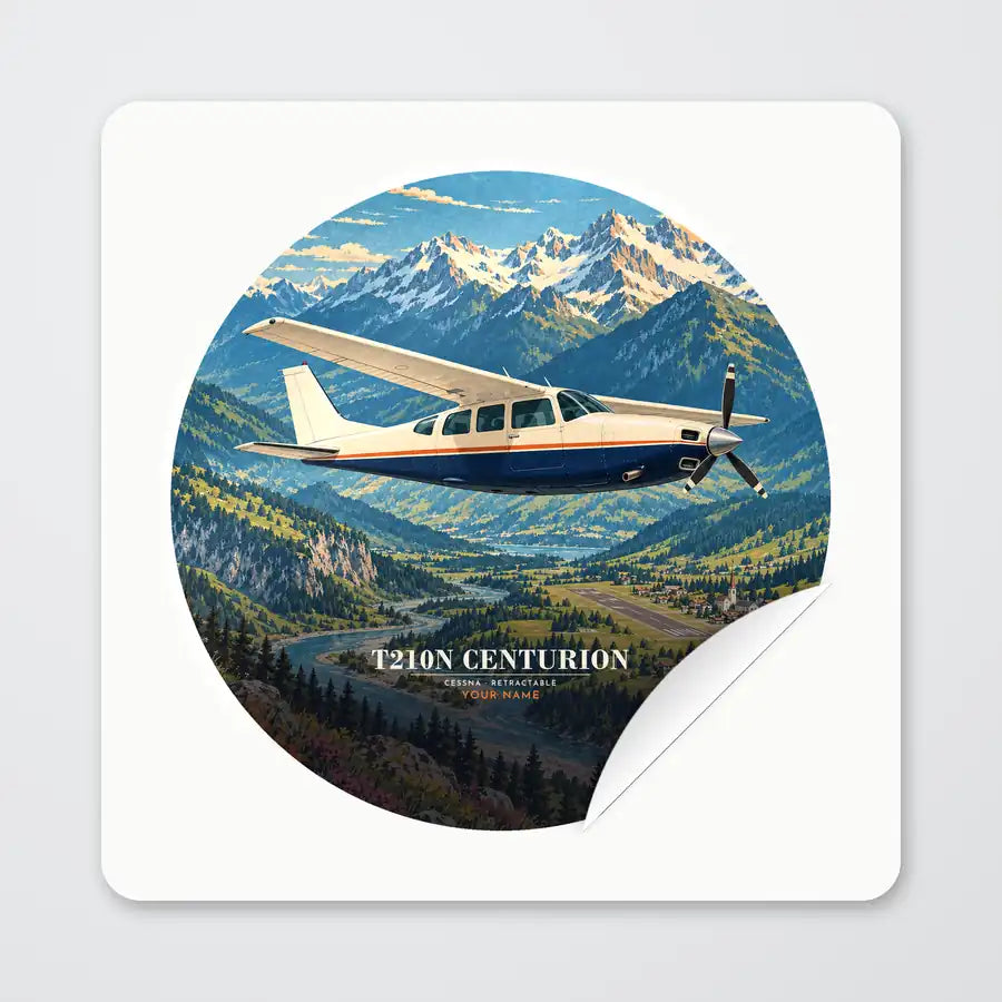 Cessna T210N Centurion - 3D + Name - Circle Sticker - Peel