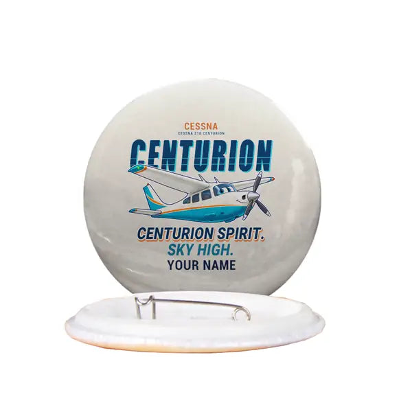 Cessna T210N Centurion - Cartoon + Name - Pin - Beige
