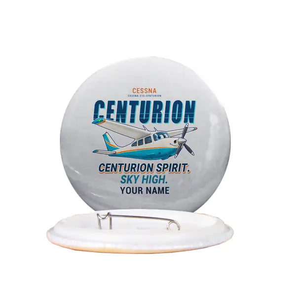 Cessna T210N Centurion - Cartoon + Name - Pin - Light Gray