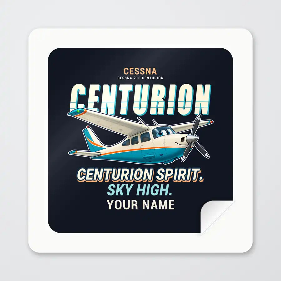 Cessna T210N Centurion - Cartoon + Name - Square Sticker - Peel