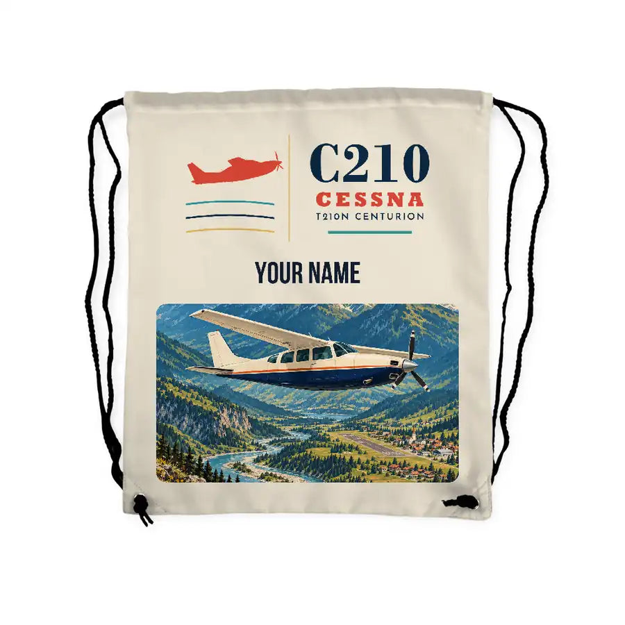 Cessna T210N Centurion - Drawstring Bag - Classic + Name - Beige