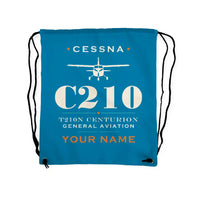Thumbnail for Cessna T210N Centurion - Drawstring Bag - Heritage + Name - Light Blue