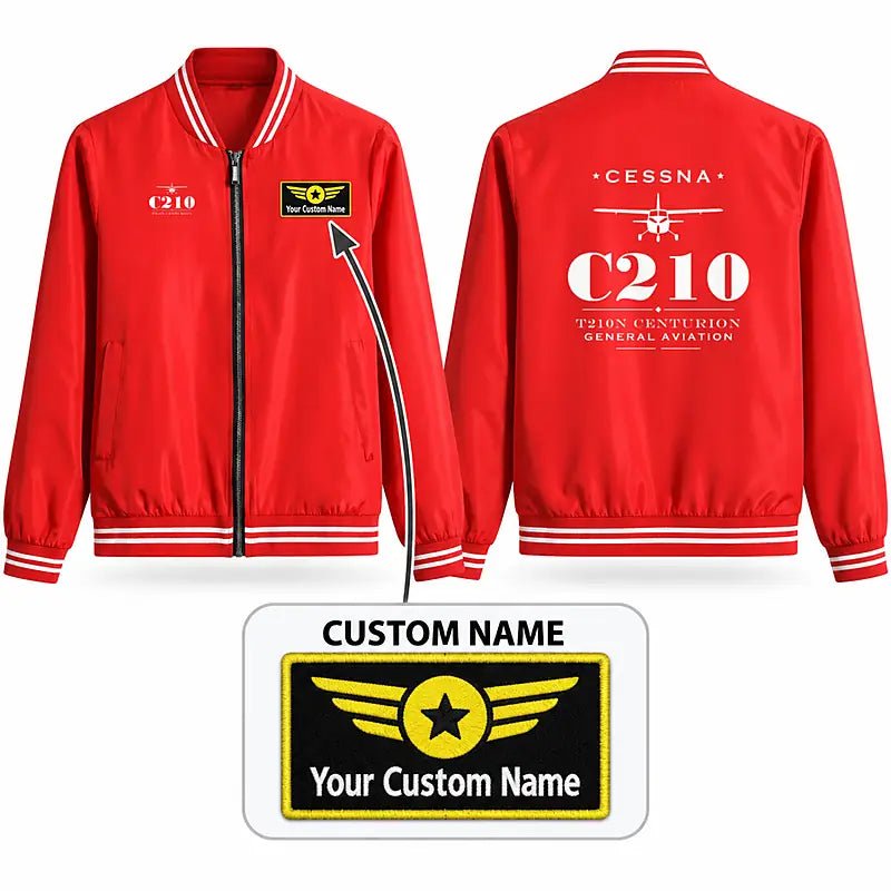 Cessna T210N Centurion Stylish Jackets - Baseball Collar - Heritage + Name - Red