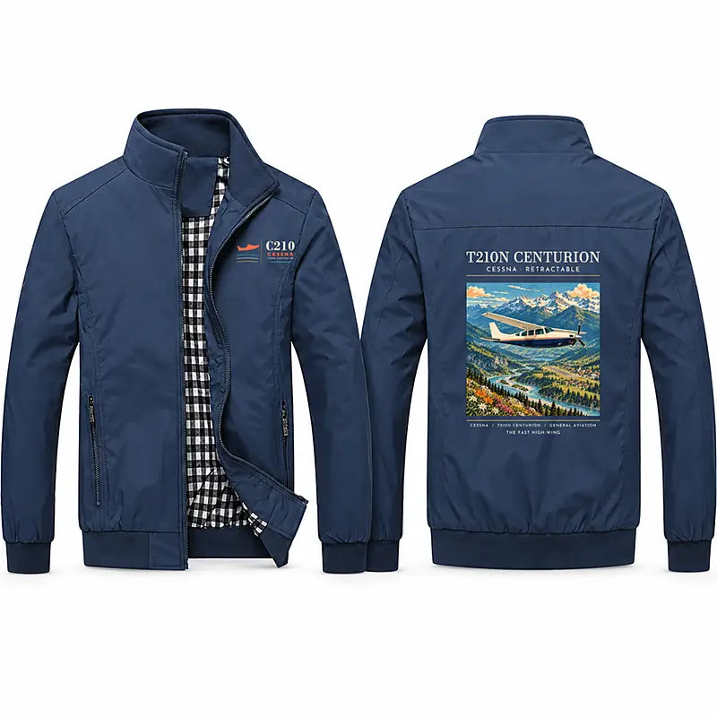 Cessna T210N Centurion Stylish Jackets - Stand Collar - Poster - Navy Blue