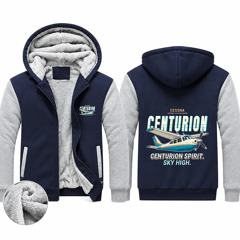 Cessna T210N Centurion Zipped Sweatshirts - Cartoon - Navy & Gray