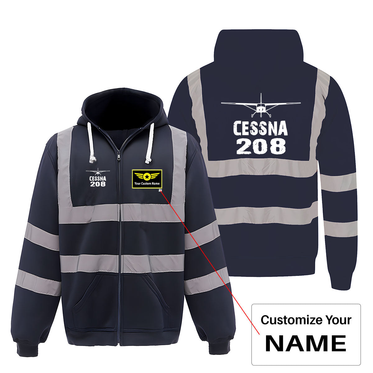 Cessna 208 & Plane Designed Reflective Zipped Hoodies