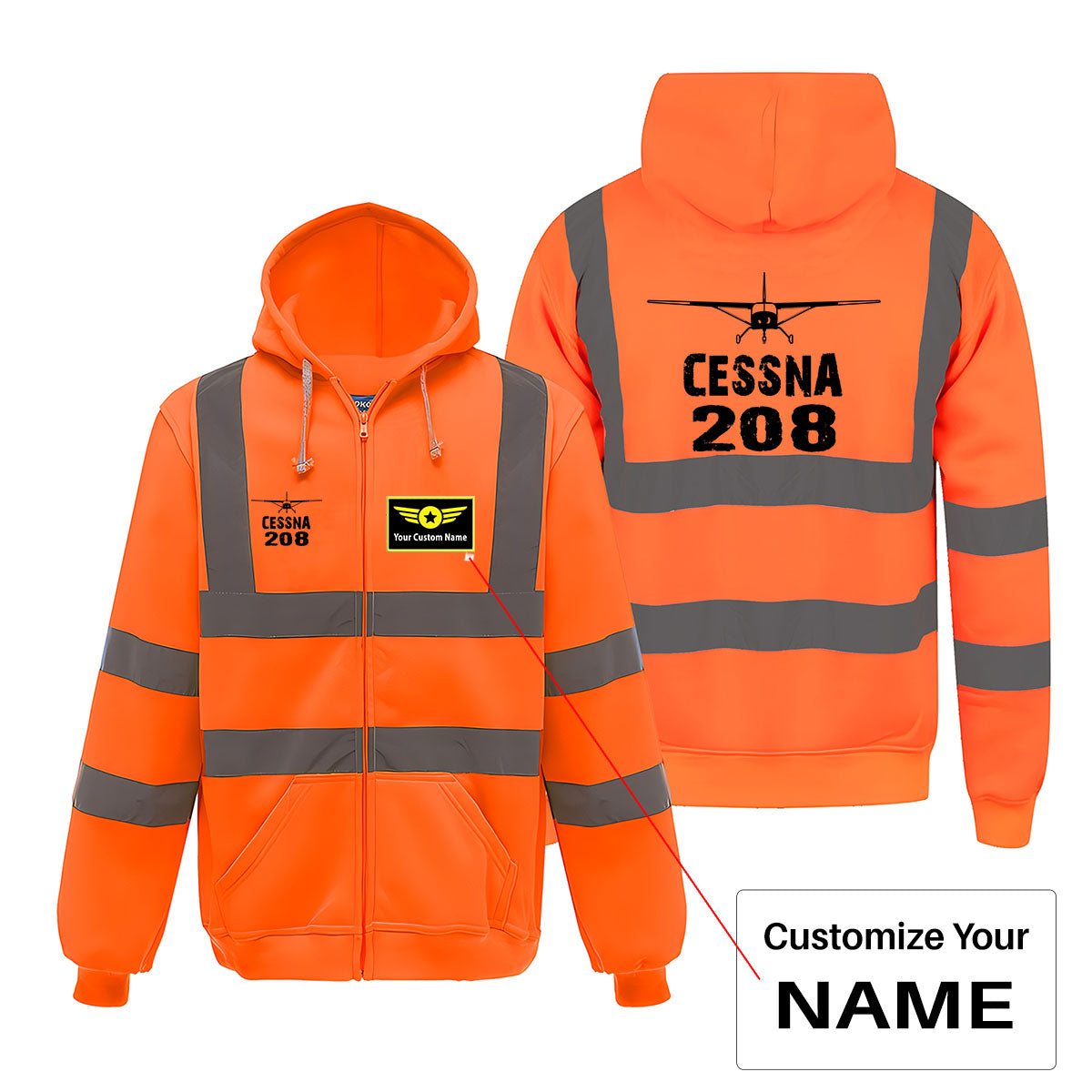 Cessna 208 & Plane Designed Reflective Zipped Hoodies