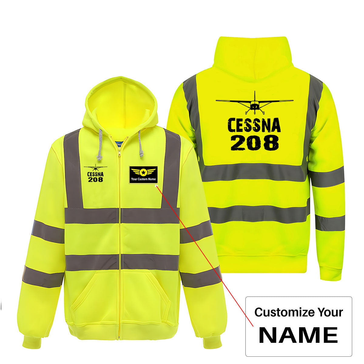 Cessna 208 & Plane Designed Reflective Zipped Hoodies