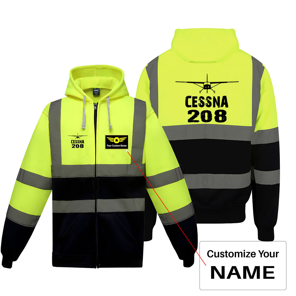 Cessna 208 & Plane Designed Reflective Zipped Hoodies