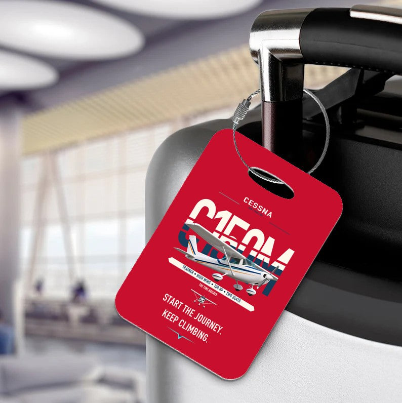Cessna 150M design on red acrylic luggage tags, double-side print