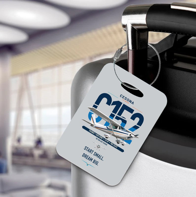 Cessna 152 design on light gray acrylic luggage tags, double-side print