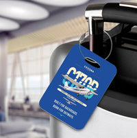 Thumbnail for Cessna 170B design on blue acrylic luggage tags, double-side print