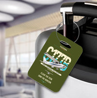 Thumbnail for Cessna 177B Cardinal design on green army acrylic luggage tags, double-side print