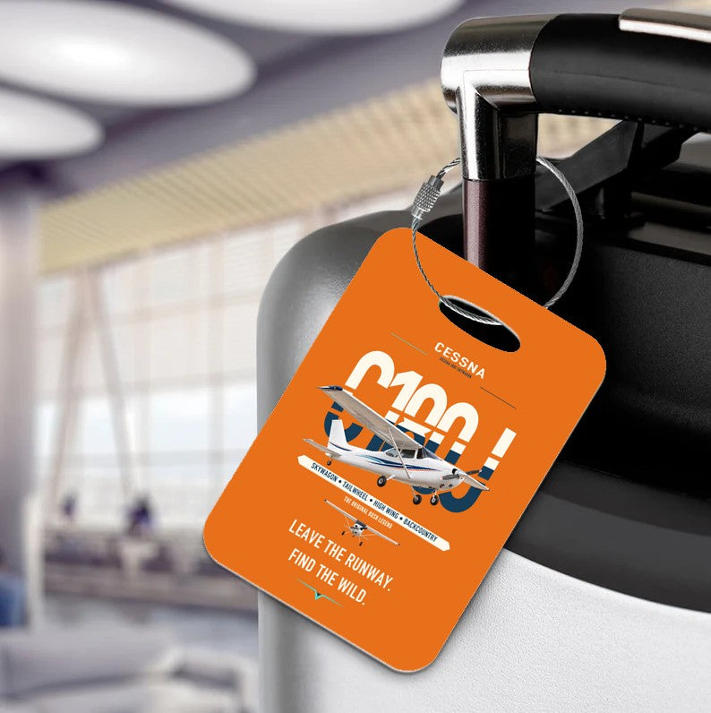 Cessna 180J Skywagon design on orange acrylic luggage tags, double-side print
