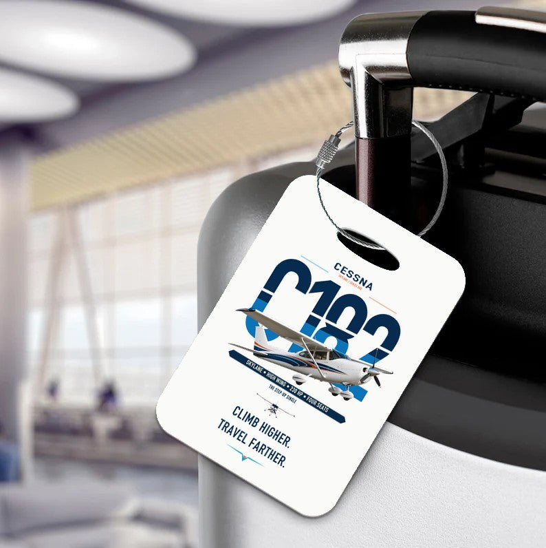Cessna 182 Skylane design on white acrylic luggage tags, double-side print