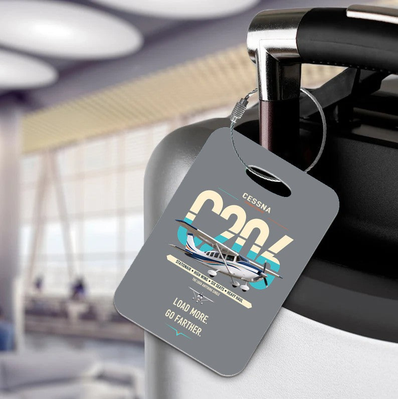 Cessna 206 Stationair design on gray acrylic luggage tags, double-side print