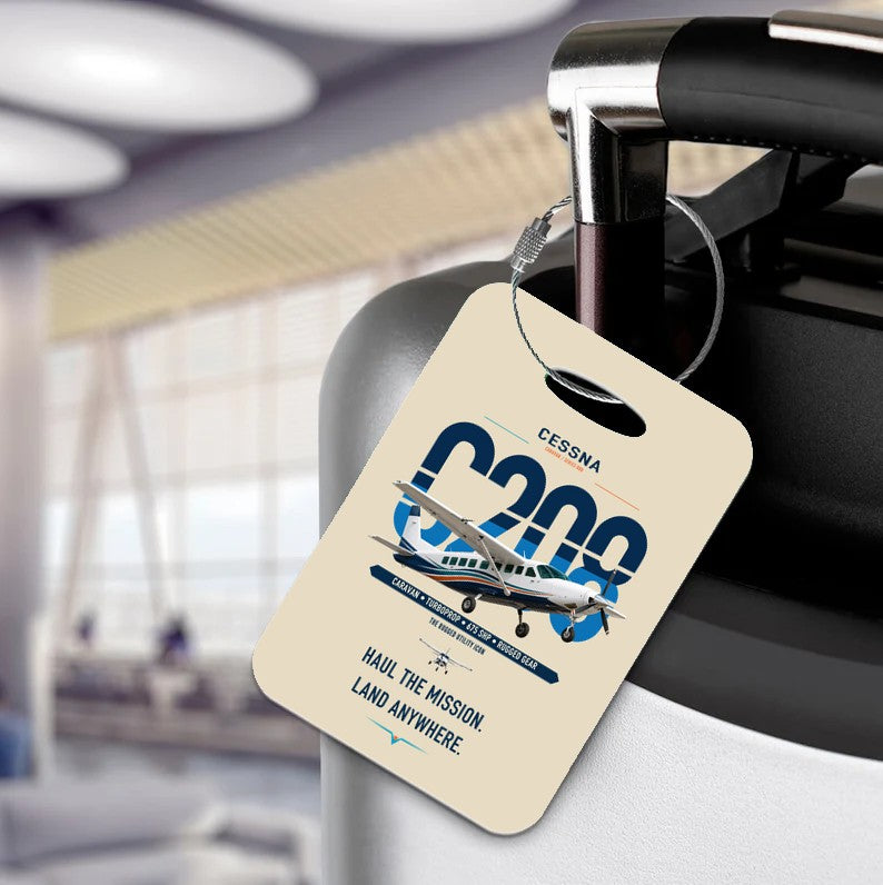 Cessna 208 Caravan design on beige acrylic luggage tags, double-side print