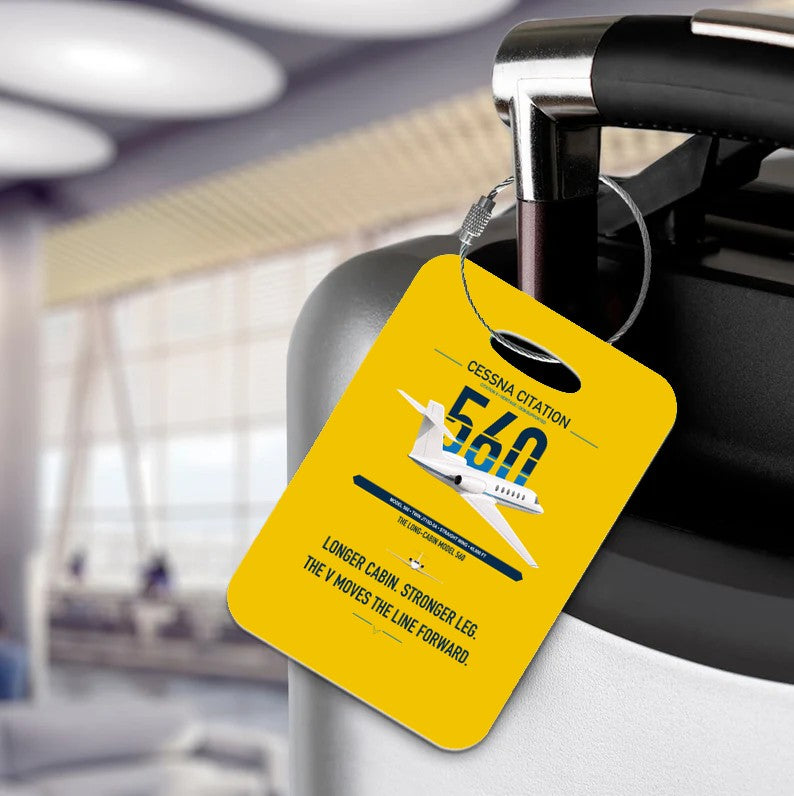 Cessna Citation 560 - Citation V design on yellow acrylic luggage tags, double-side print