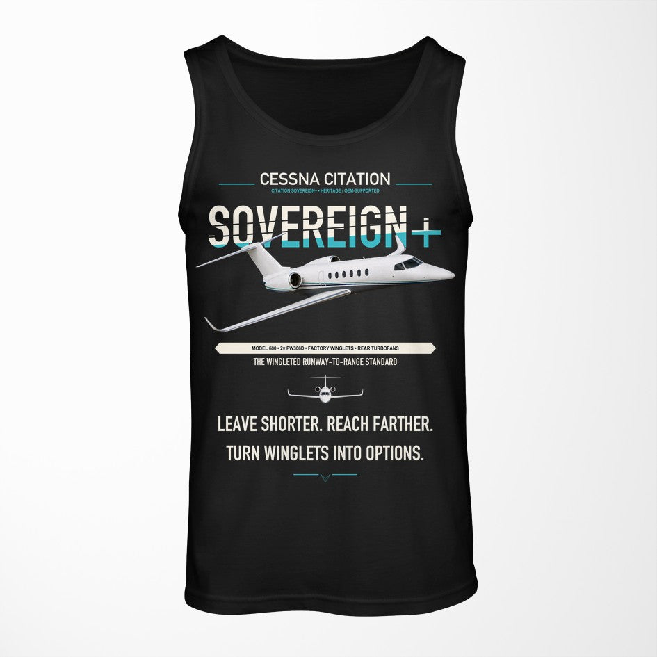 Cessna Citation Sovereign+ design on black tank top