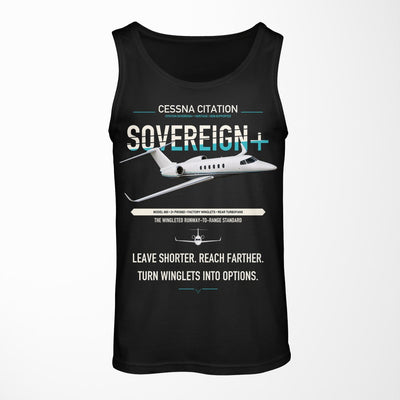 Cessna Citation Sovereign+ design on black tank top