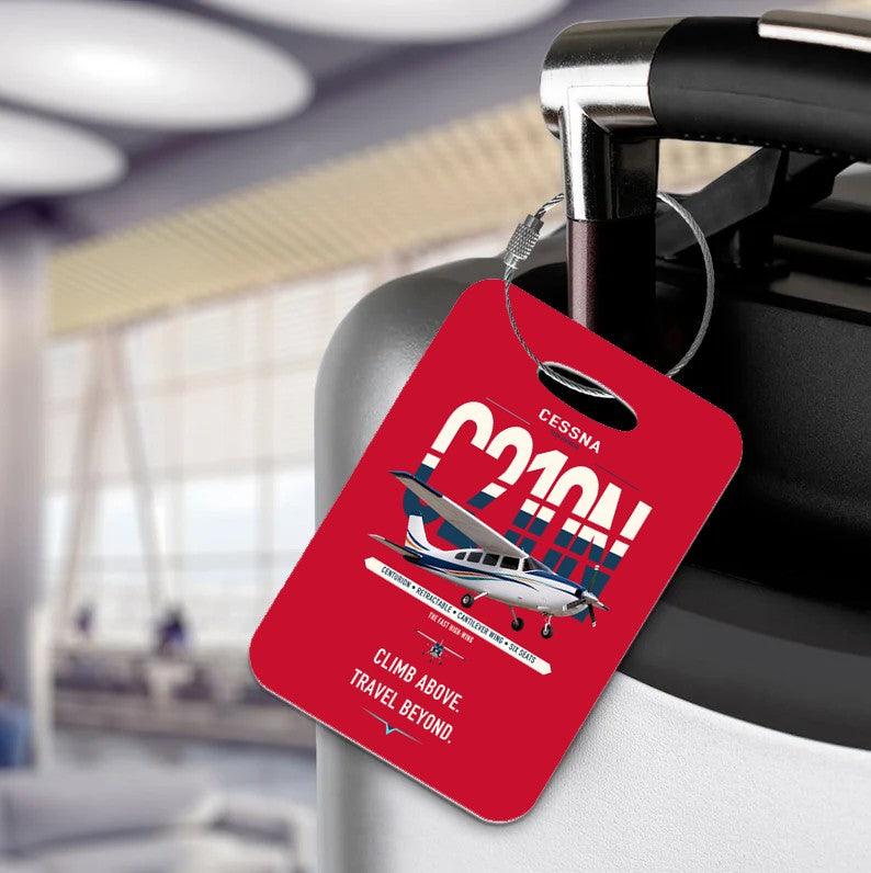 Cessna T210N Centurion design on red acrylic luggage tags, double-side print