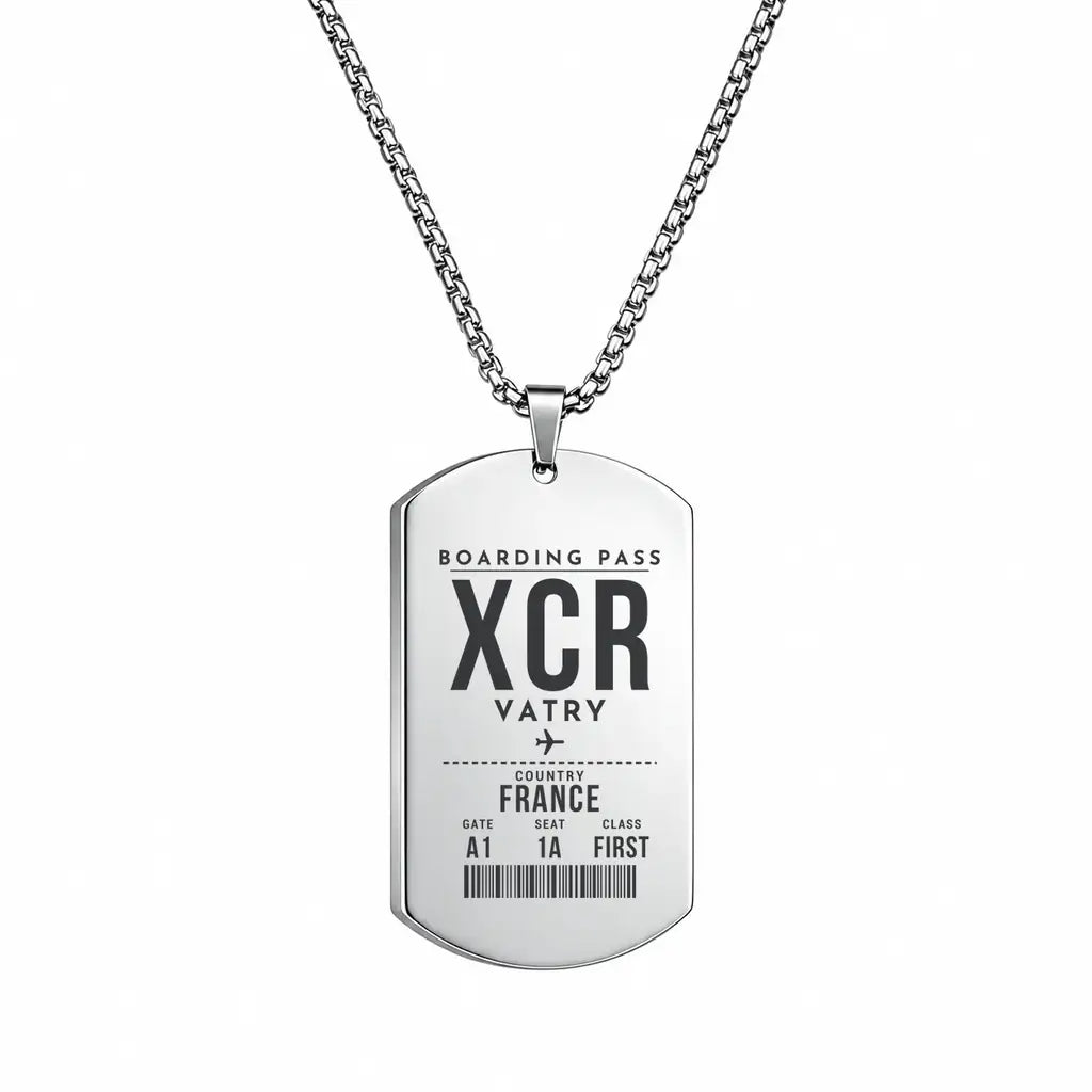 Châlons-Vatry Airport XCR - Necklace - Boarding Pass Style - Silver