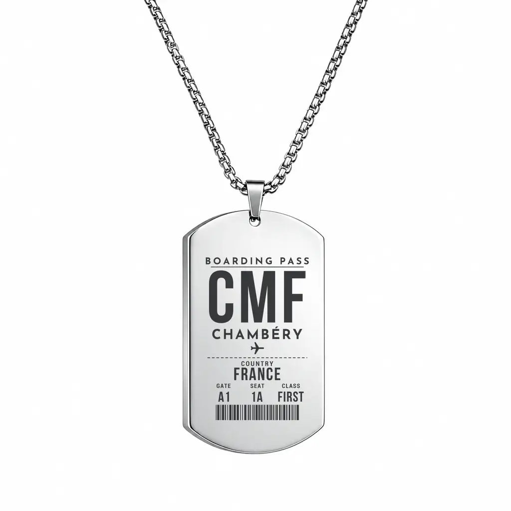 Chambéry-Savoie Airport CMF - Necklace - Boarding Pass Style - Silver