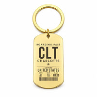 Thumbnail for Charlotte Douglas International Airport CLT - Key Chain - Boarding Pass Style - Gold
