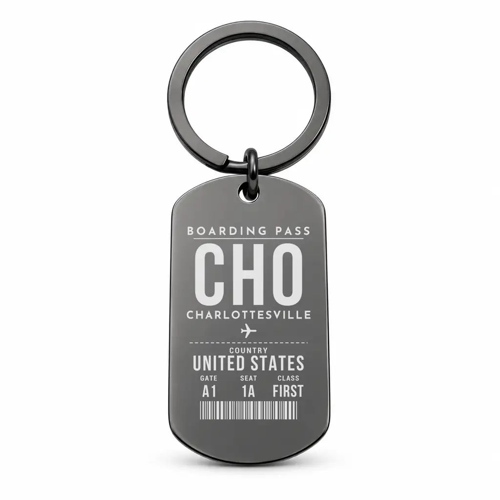 Charlottesville–Albemarle Airport CHO - Key Chain - Boarding Pass Style - Black