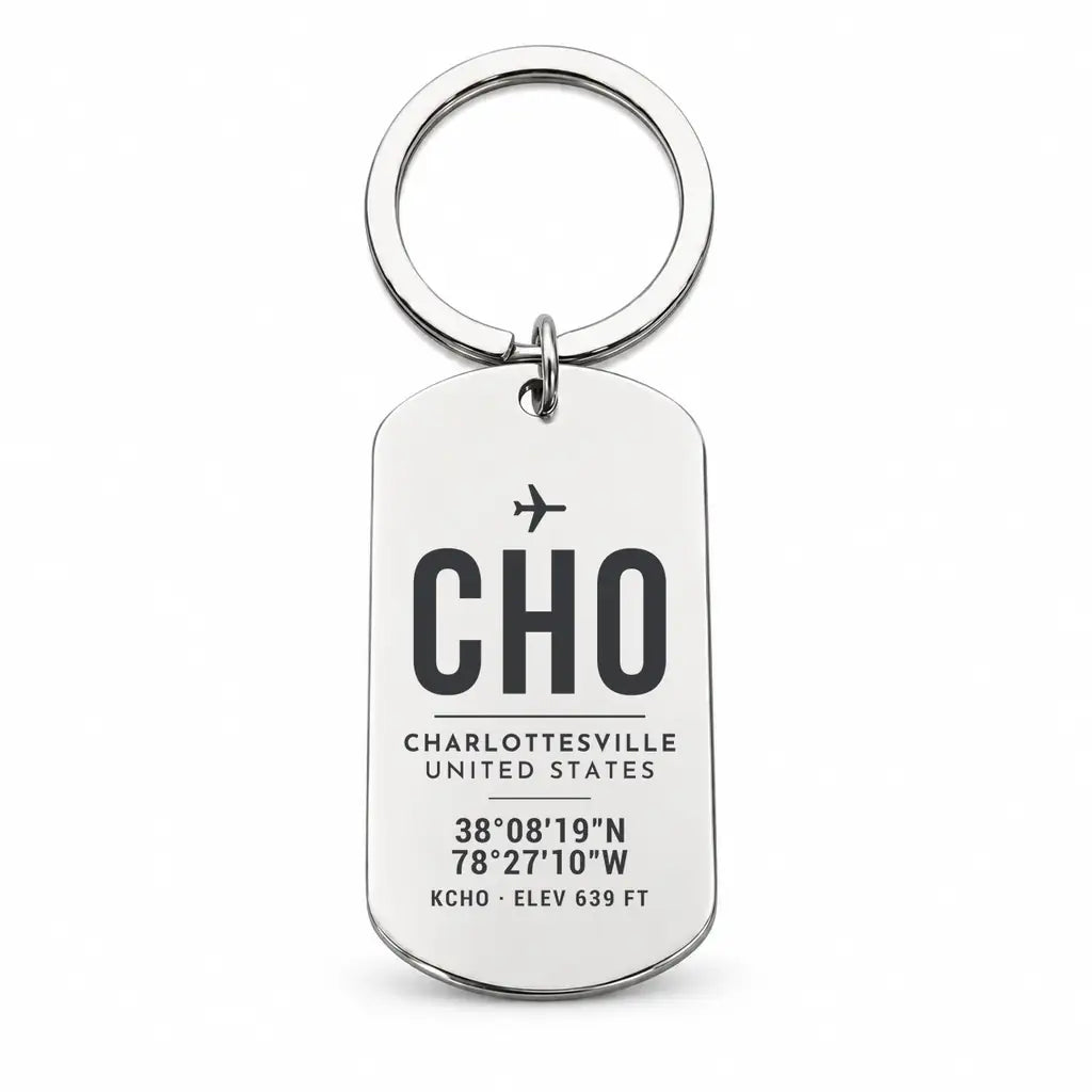 Charlottesville–Albemarle Airport CHO - Key Chain - Original Design - Silver