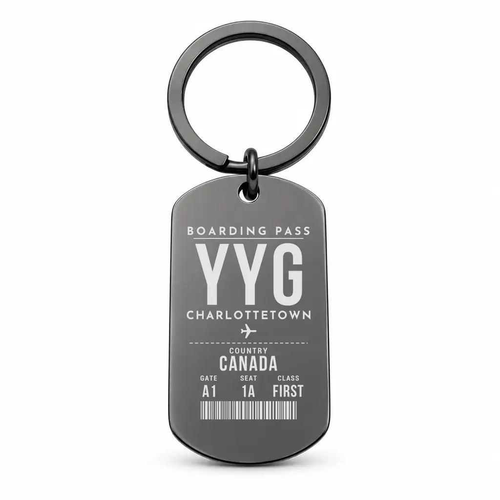 Charlottetown Airport YYG - Key Chain - Boarding Pass Style - Black