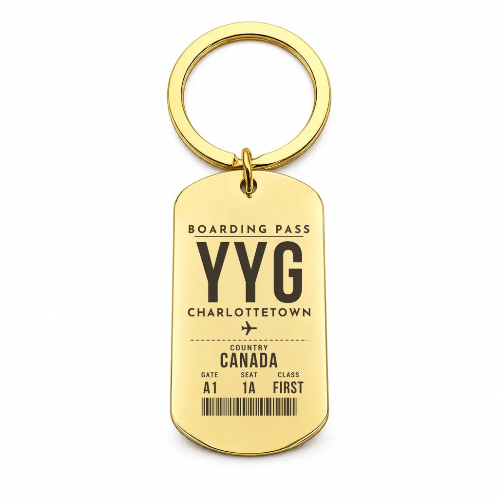 Charlottetown Airport YYG - Key Chain - Boarding Pass Style - Gold