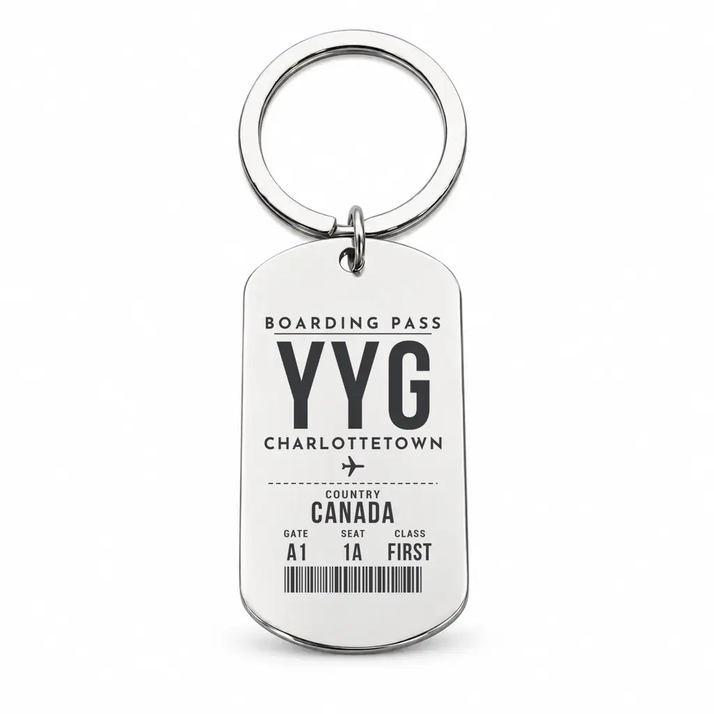 Charlottetown Airport YYG - Key Chain - Boarding Pass Style - Silver