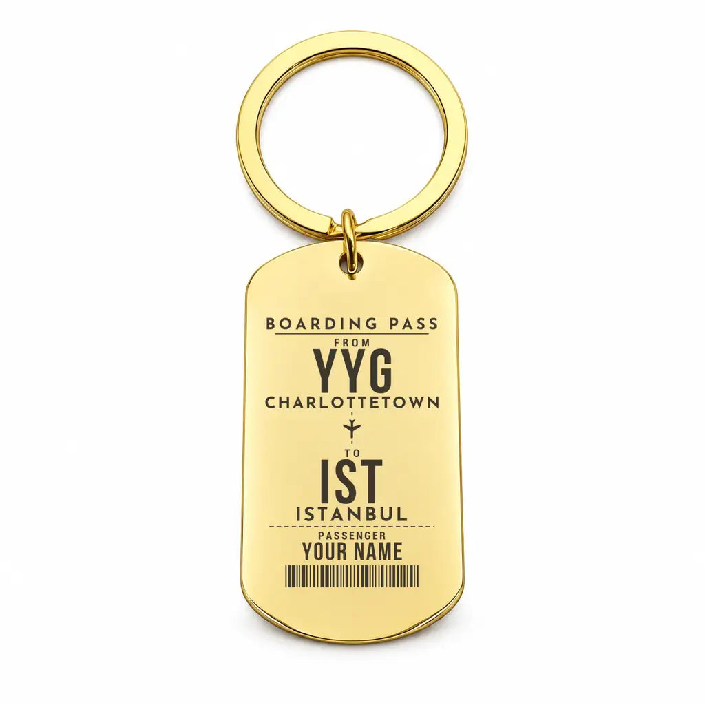 Charlottetown Airport YYG - Key Chain - Customizable Boarding Pass - Gold